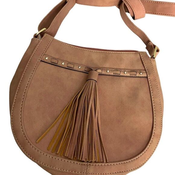 Steve Madden Faux Leather Cross Body Bag Women's Blush Pink Boho Tassel Pockets - Picture 8 of 12